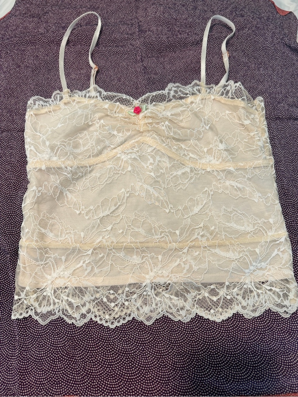 Free People Delicate Lace Cami Tank Top - Cream - Picture 3 of 8